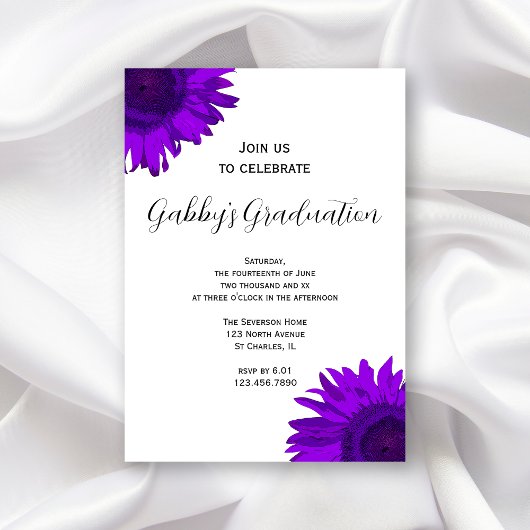 パープルアポップ・アートのートフラワー卒業パーティー招待状 招待状