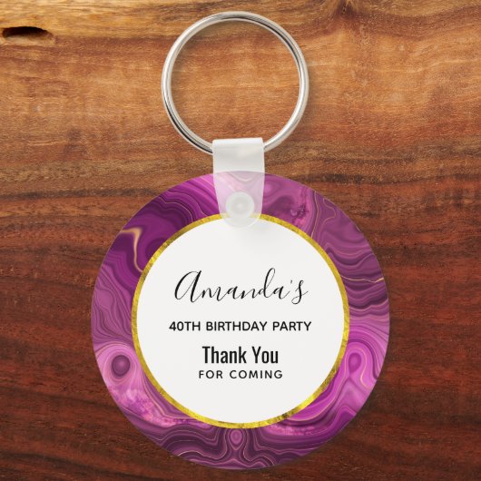 パープルアメジストと金ゴールドアガテ誕生日ありがとう キーホルダー (正面)