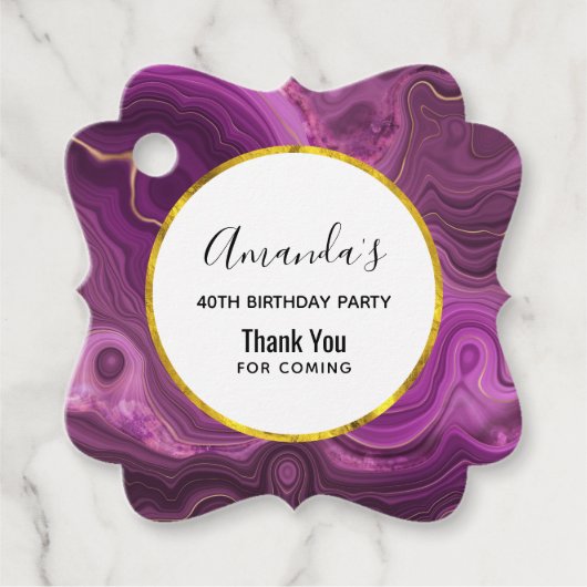 パープルアメジストと金ゴールド抽象芸術アガテサンキュー フェイバータグ (正面)