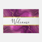 パープルアメジストと金ゴールド抽象芸術アガートウェルカム ドアマット (正面)