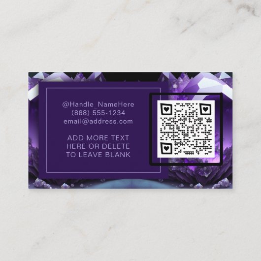 パープルアメジストクリスタルジェムストーンラグジュアリーエレガンス 名刺 (裏面)