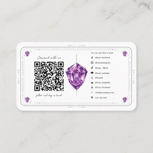 パープルアメジストクリスタルソーシャルメディアQRコード 名刺 (裏面)