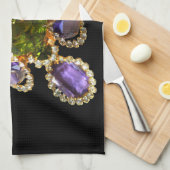 パープルアメジストダイアモンズエメラルズジュエリー キッチンタオル (四つ折り)