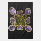 パープルアメジストダイアモンズエメラルズジュエリー キッチンタオル (縦)