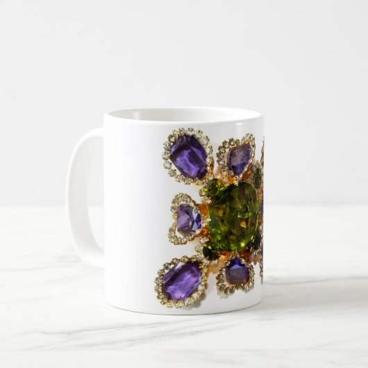 パープルアメジストダイアモンズエメラルズジュエリー コーヒーマグカップ (正面左)