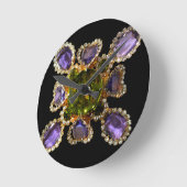 パープルアメジストダイアモンズエメラルズジュエリー ラウンド壁時計 (傾斜)