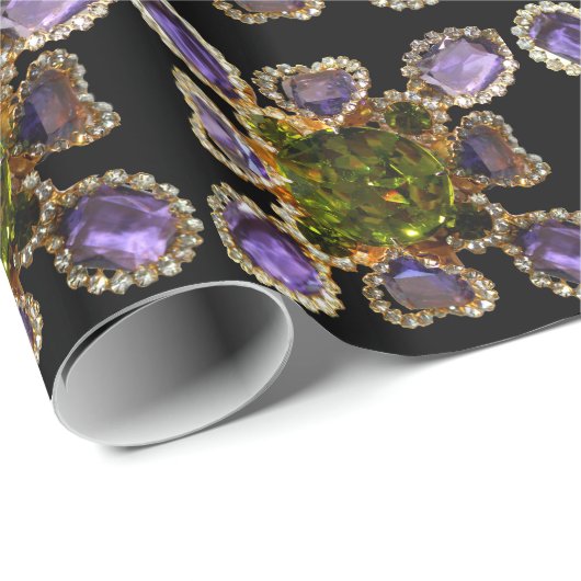 パープルアメジストダイアモンズエメラルズジュエリー ラッピングペーパー (ロールコーナー)