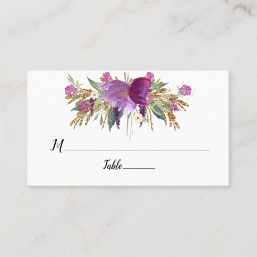 パープルアメジストフローラ金ゴールドスパークフラット プレイスカード (正面)