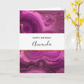 パープルアメジスト及び金ゴールド抽象芸術アガテ誕生日 カード (黄色い花)
