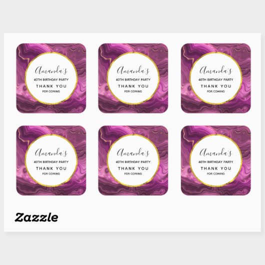 パープルアメジスト及び金ゴールド抽象芸術アガテ誕生日 スクエアシール (シート)