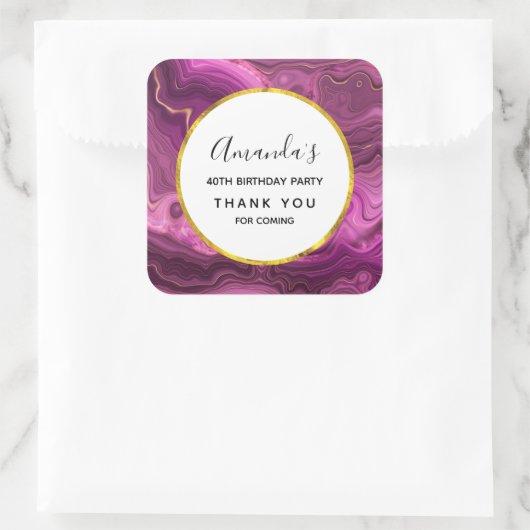 パープルアメジスト及び金ゴールド抽象芸術アガテ誕生日 スクエアシール (バッグ)