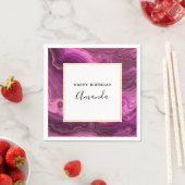 パープルアメジスト及び金ゴールド抽象芸術アガテ誕生日 スタンダードカクテルナプキン (インサイチュ)