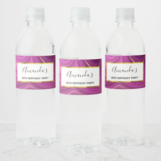 パープルアメジスト及び金ゴールド抽象芸術アガテ誕生日 ペットボトルラベル (ボトル)