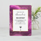 パープルアメジスト及び金ゴールド抽象芸術アガテ誕生日 招待状 (スタンド正面)