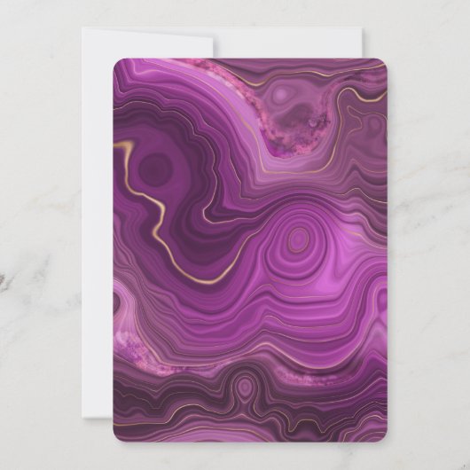 パープルアメジスト及び金ゴールド抽象芸術アガテ誕生日 招待状 (裏面)