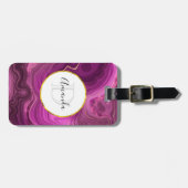 パープルアメジスト及び金ゴールド抽象芸術アゲートモノグラム ラゲッジタグ (正面横)