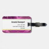 パープルアメジスト及び金ゴールド抽象芸術アゲートモノグラム ラゲッジタグ (裏面横)