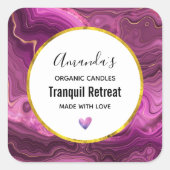 パープルアメジスト及び金ゴールド抽象芸術瑪瑙キャンドル スクエアシール (正面)