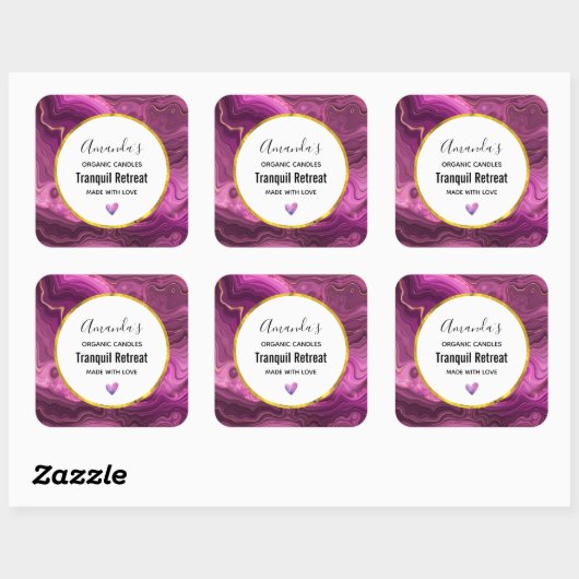 パープルアメジスト及び金ゴールド抽象芸術瑪瑙キャンドル スクエアシール (シート)