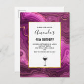 パープルアメジスト及び金ゴールド抽象芸術瑪瑙 インビテーションポストカード (正面/裏面)