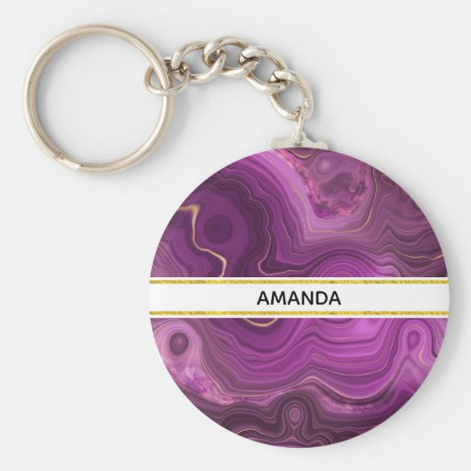 パープルアメジスト及び金ゴールド抽象芸術瑪瑙 キーホルダー (正面)
