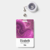 パープルアメジスト及び金ゴールド抽象芸術瑪瑙 バッジ (伸縮クリップ付き付き表面)