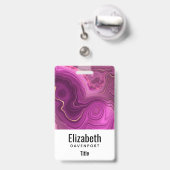 パープルアメジスト及び金ゴールド抽象芸術瑪瑙 バッジ (伸縮クリップ付きの裏面)