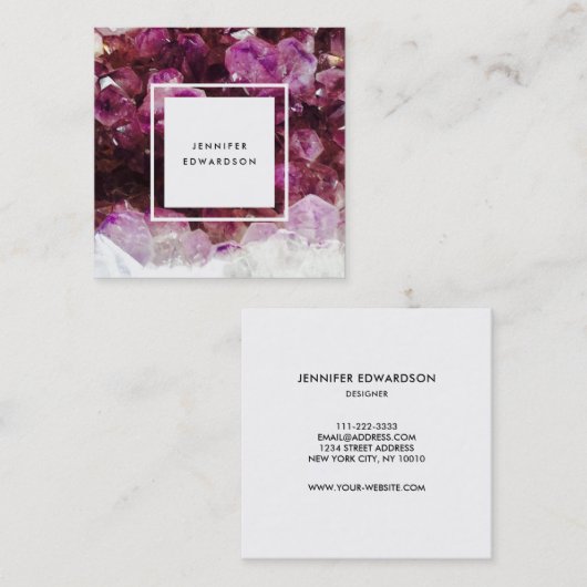 パープルアメジスト宝石の結晶プロフェッショナル スクエア名刺 (正面/裏面)