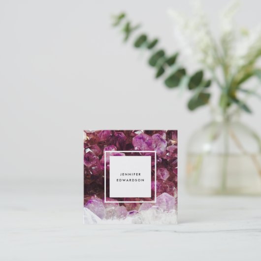 パープルアメジスト宝石の結晶プロフェッショナル スクエア名刺 (スタンド正面)