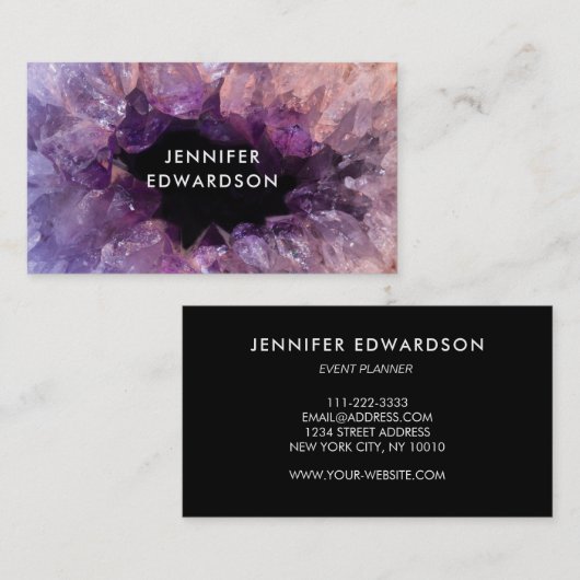パープルアメジスト宝石ブラックプロフェッショナル 名刺 (正面/裏面)