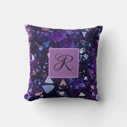 パープルアメジスト水晶モノグラム クッション (正面)