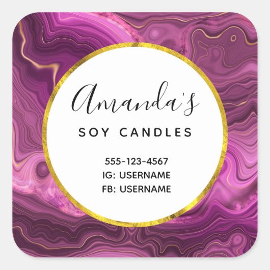 パープルアメジスト金ゴールド抽象芸術成長事業 スクエアシール (正面)