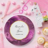 パープルアメジスト&金ゴールド抽象芸術アゲート結婚ト ペーパープレート (パーティー)