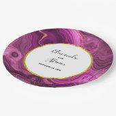 パープルアメジスト&金ゴールド抽象芸術アゲート結婚ト ペーパープレート (アングル)