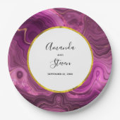 パープルアメジスト&金ゴールド抽象芸術アゲート結婚ト ペーパープレート (正面)