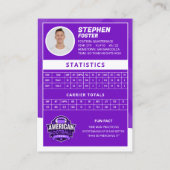 パープルアメリカンフットボール選手トレーディングカード コーリングカード (裏面)