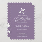 パープルアライフオブ蝶ブライダルシャワー 招待状 (正面/裏面)