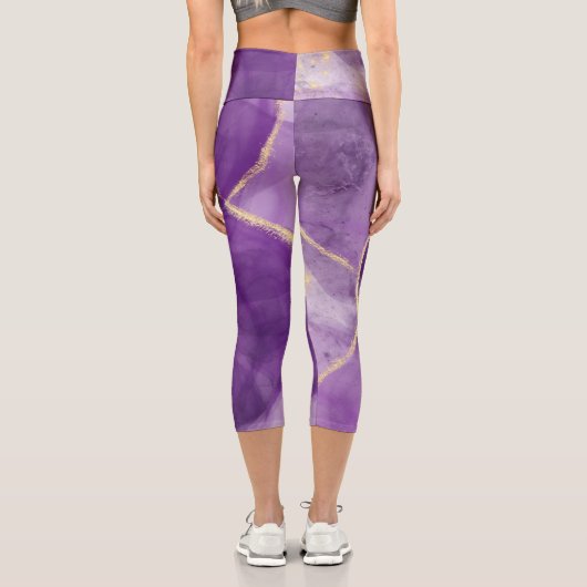 パープルアルコールインクアートと金ゴールドジムレギンス カプリレギンス (裏面)