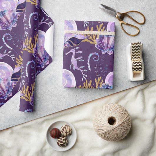 パープルアンダーザシーグリッター ラッピングペーパー (クラフト)