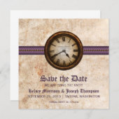 パープルアンティーククロックセーブ・ザ・デート案内 招待状 (正面/裏面)