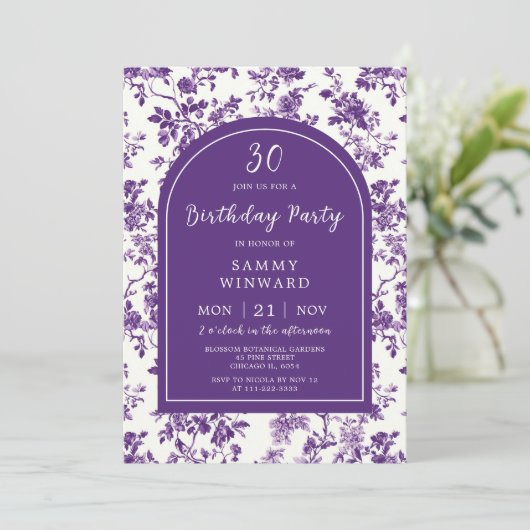 パープルアンティークチノイスリーバースデーパーティー 招待状 (スタンド正面)