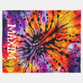 パープルアンドオレンジハロウィーン絞り染め フリースブランケット (正面(横))