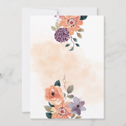 パープルアンドオレンジ秋フローラ秋ブライダルシャワー 招待状 (裏面)