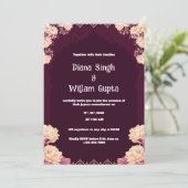 パープルアンドクリームインディアン結婚式招待状 招待状 (スタンド正面)