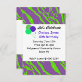 パープルアンドグリーンタイガーストライプ誕生日招待状 招待状 (正面/裏面)