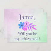 パープルアンドグリーンフローラ花嫁招待状 インビテーションポストカード (正面/裏面)