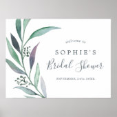 パープルアンドグリーンユーカリブライダルシャワーウェルカム ポスター (正面)