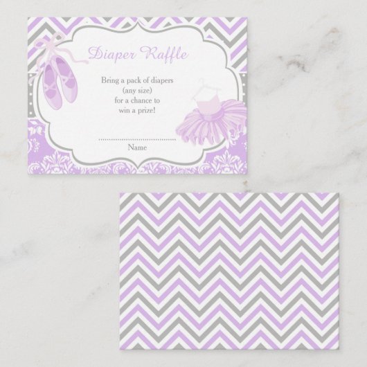 パープルアンドグレーバレリーナベビーおむつラッフル エンクロージャーカード (正面/裏面)