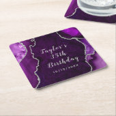 パープルアンドシルバーアガテマーブル誕生日 スクエアペーパーコースター (アングル)