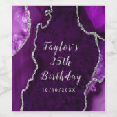 パープルアンドシルバーアガテマーブル誕生日 ワインラベル (シングルラベル)
